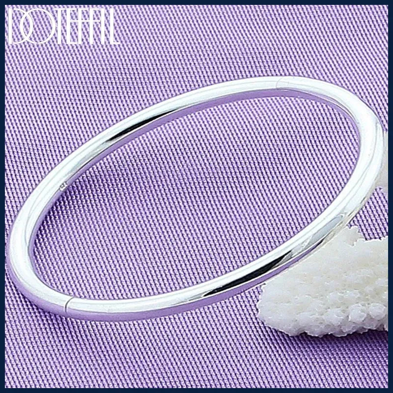 925 Sterling Silver Solid Smooth Opening Bangles Bracelet For Woman