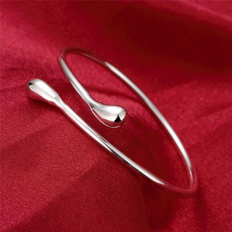 Silver Open Cuff Bangle Bracelet Adjustable Water Drop Women Unisex Jewelry