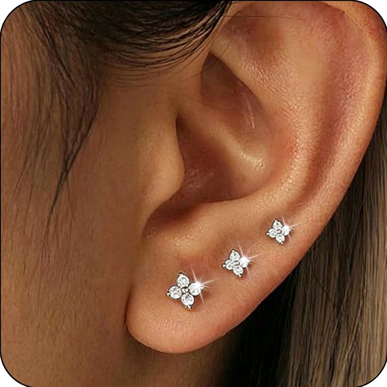 3 Pairs 18K Gold Plated Flower Stud Earrings for Women Hypoallergenic Small Cart