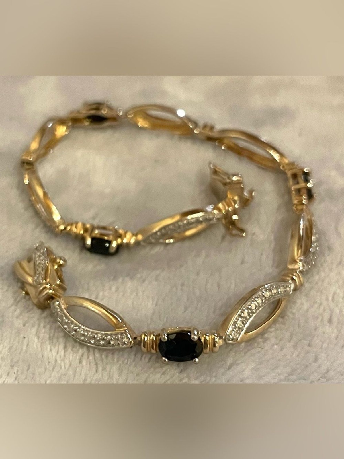 925 Sterling Silver Gold Plated Sapphire Diamond Accent Link Tennis Bracelet DL