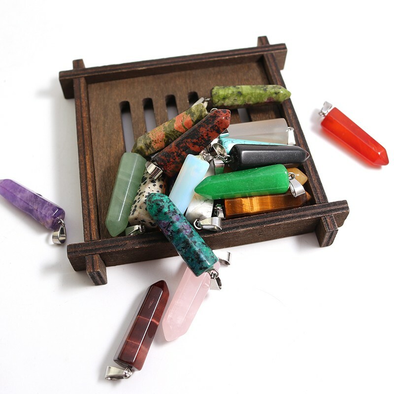 Wholesale 24pcs/lot Assorted Natural Stone Pendants Point Charms pillar pendant