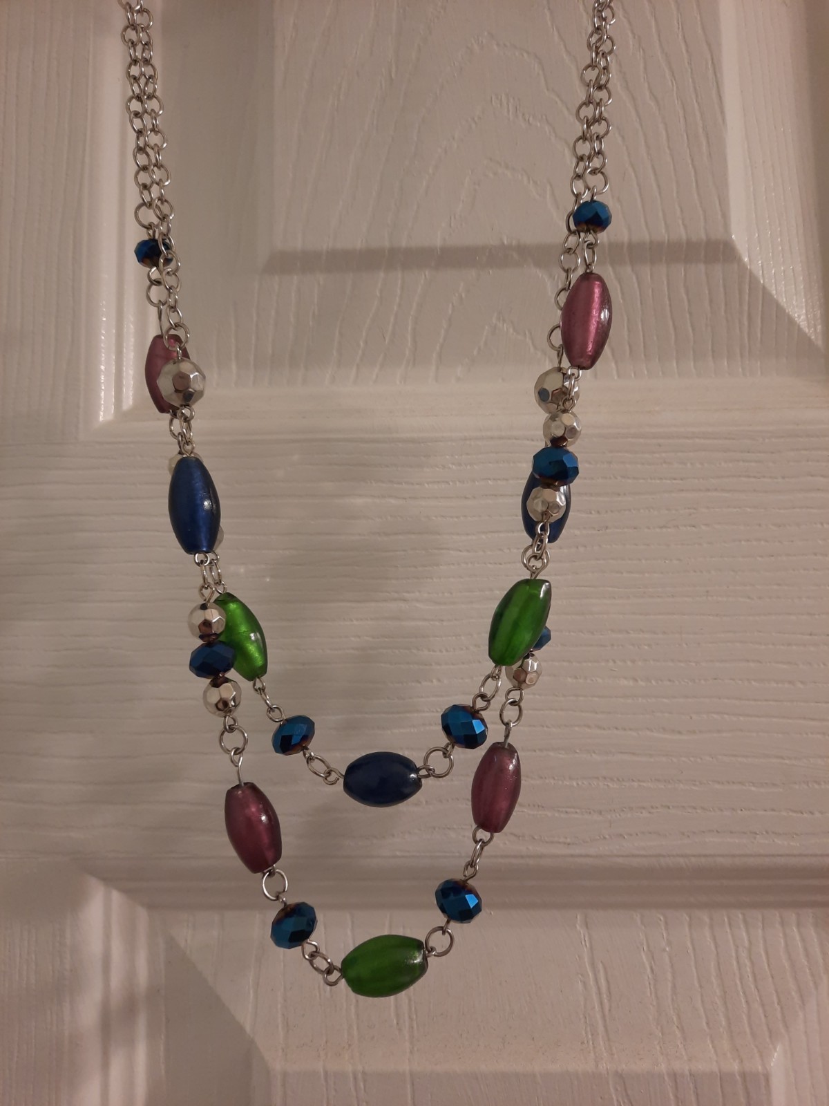 Layered Beaded Necklace Adjustable Chain Silvertone Pre-owned Excellent
