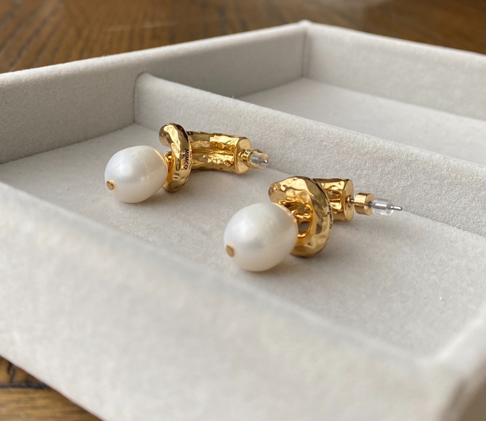 Mimco Reflective Pearl Hoop Earrings in Gold