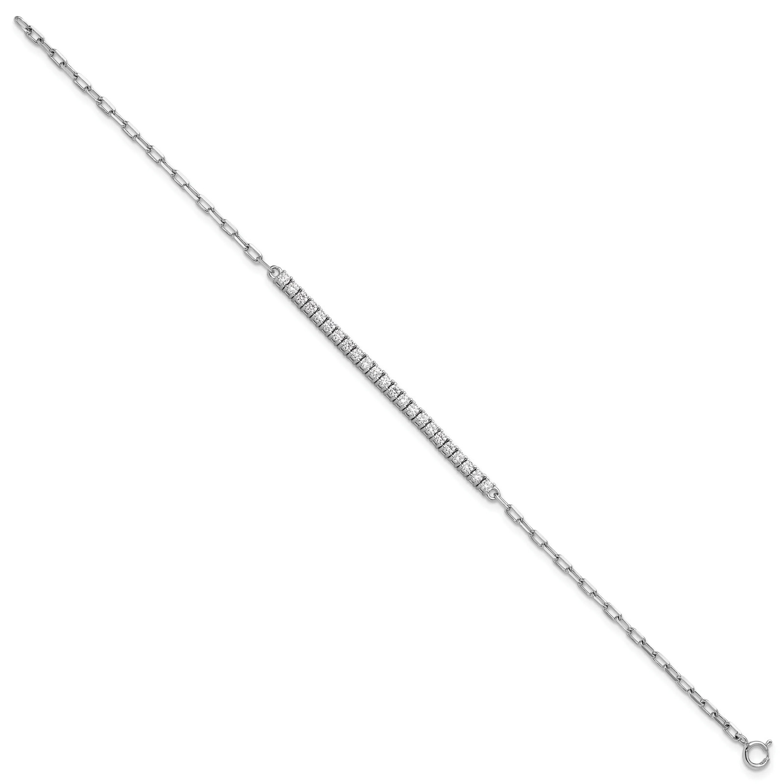 925 Sterling Silver CZ Paperclip Cable Rolo Link Chain Bracelet