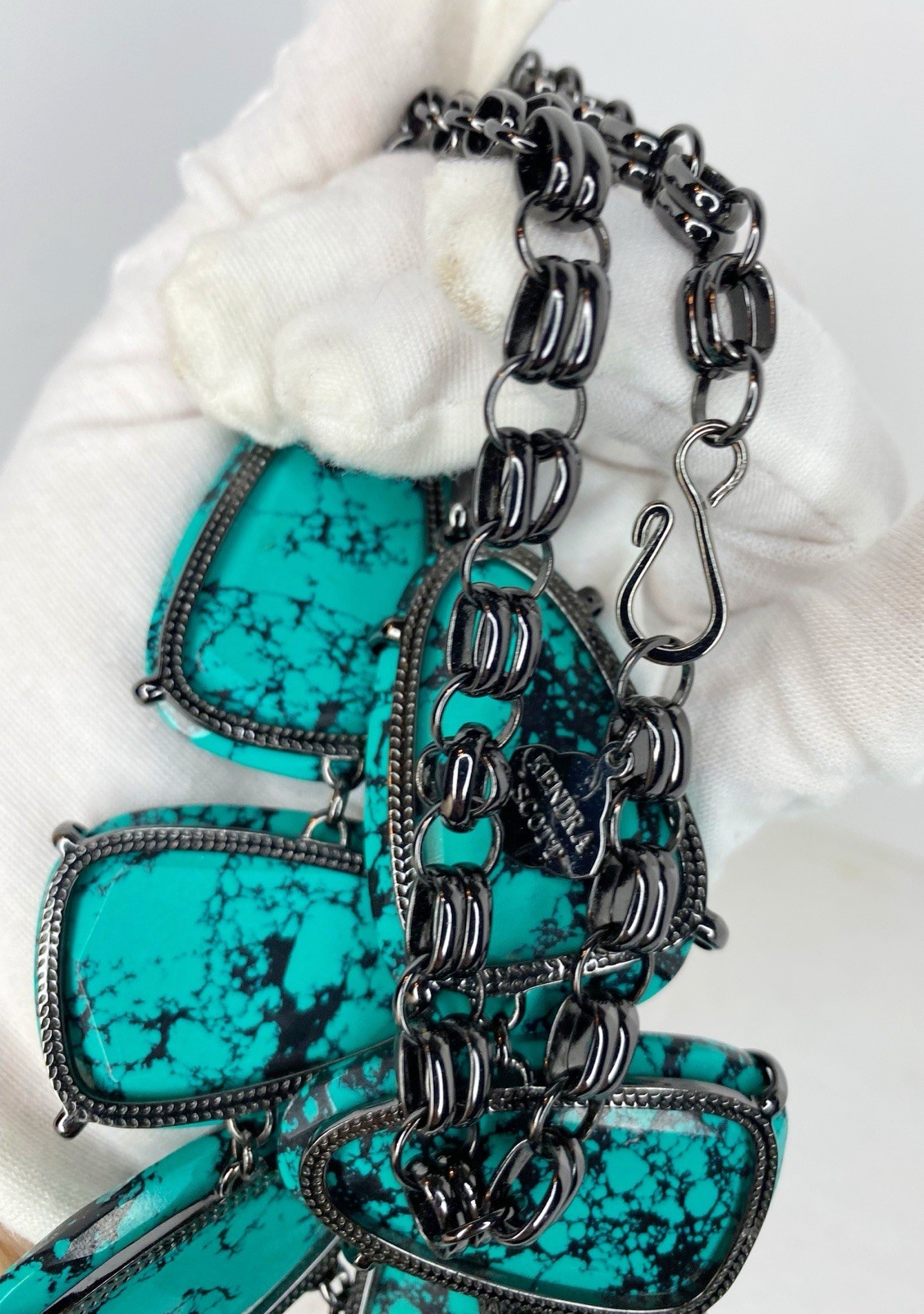 Kendra Scott Harlow Statement Necklace Variegated Turquoise Magnesite gunmetal