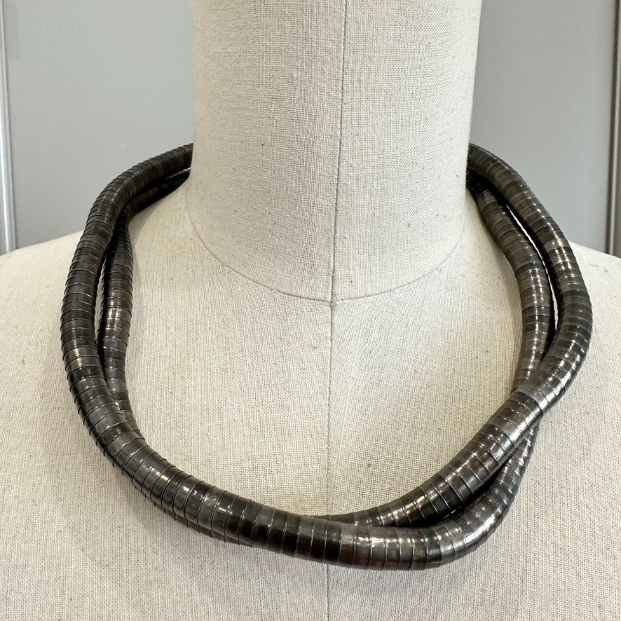 Vintage Bendable Twist Formable Snake Chain Gun Metal Necklace 35 Inch