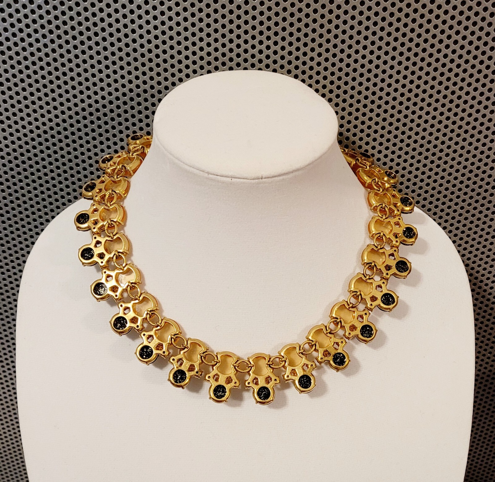 J Crew Faceted Rhinetone Yellow Gold Pinkish Blue Green Confetti Style Necklace