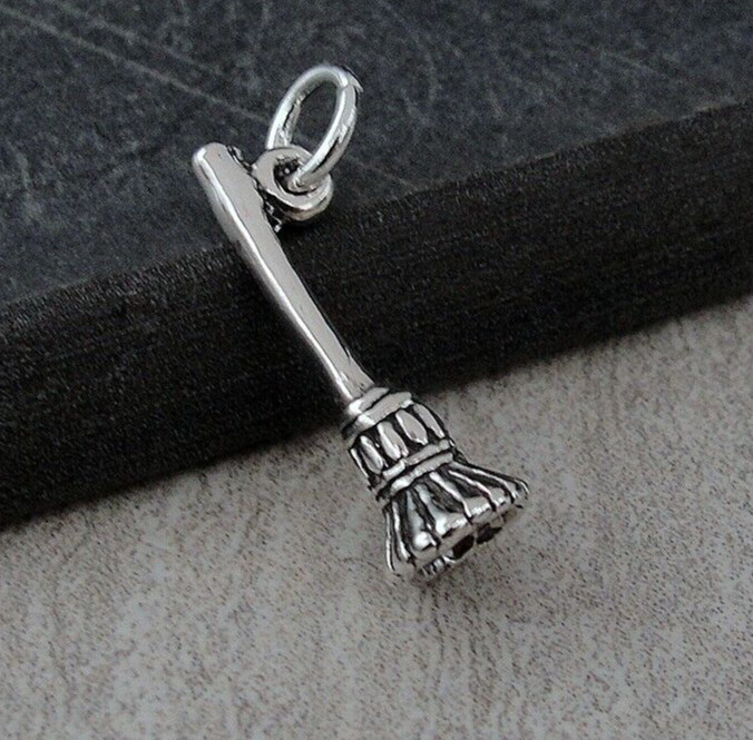 925 Sterling Silver 3D Broom Charm – Witch Broom Pendant – Wicked Witch Charm