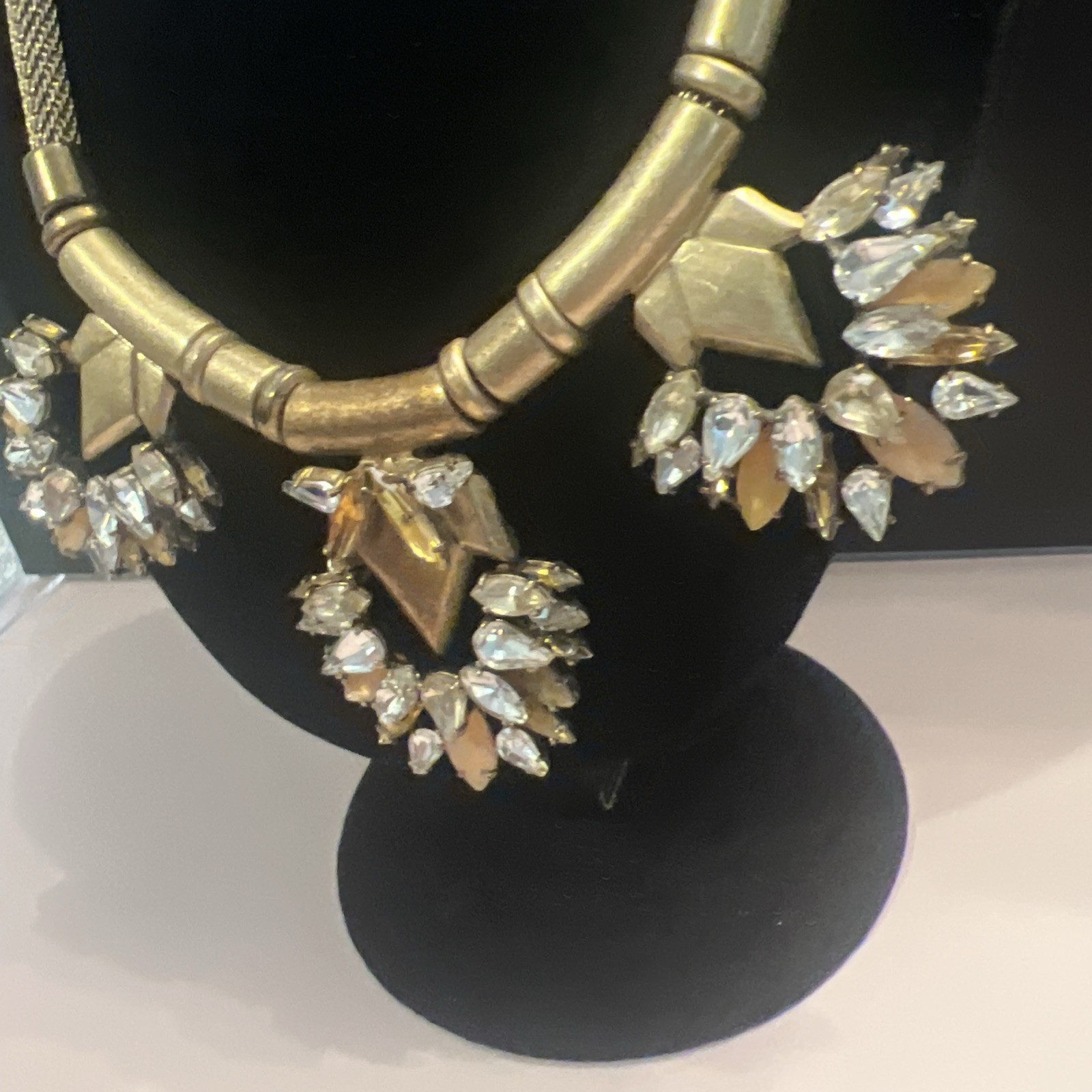 STELLA & DOT Designer Signed Gold Vintage & Faceted Stone Statement Necklace