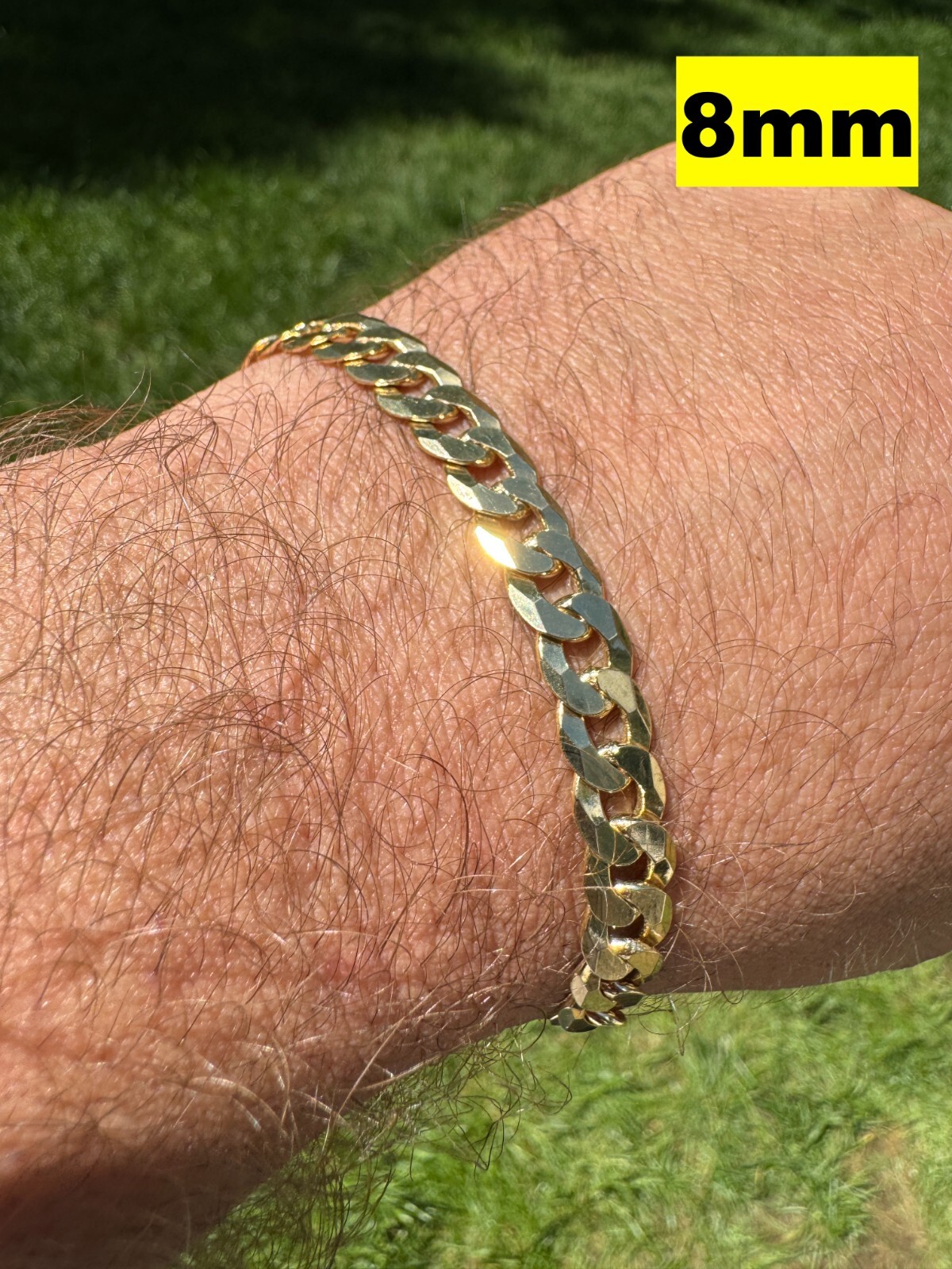 Real 14k Gold Plated Solid 925 Sterling Silver Flat Cuban Bracelet Mens Ladies