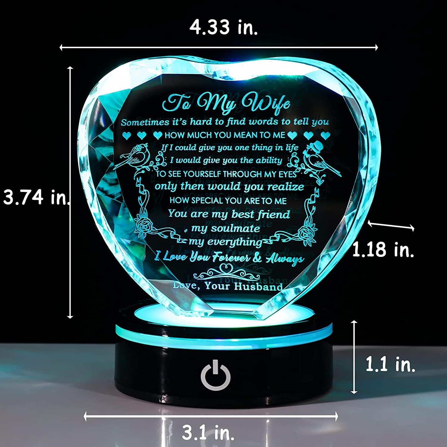 Gifts for Wife with Colorful LED Base Romantic Wedding Anniversary I Love You Gi