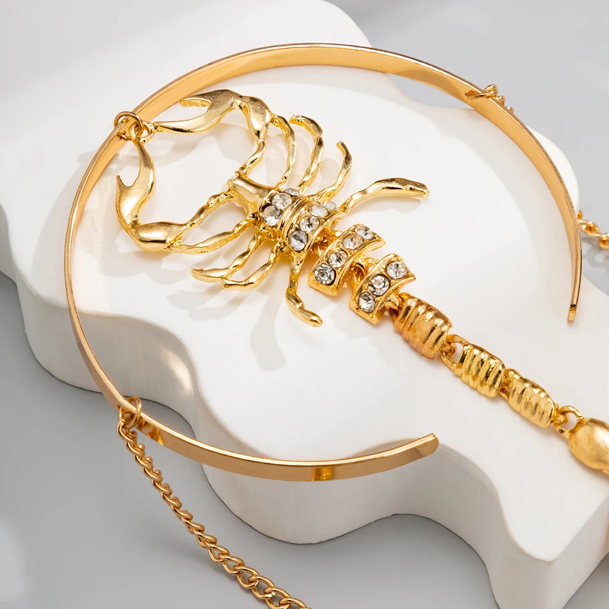 Gold Rhinestone Exaggerated Scorpion Bangle Vintage Punk Fashion Jewelry Women