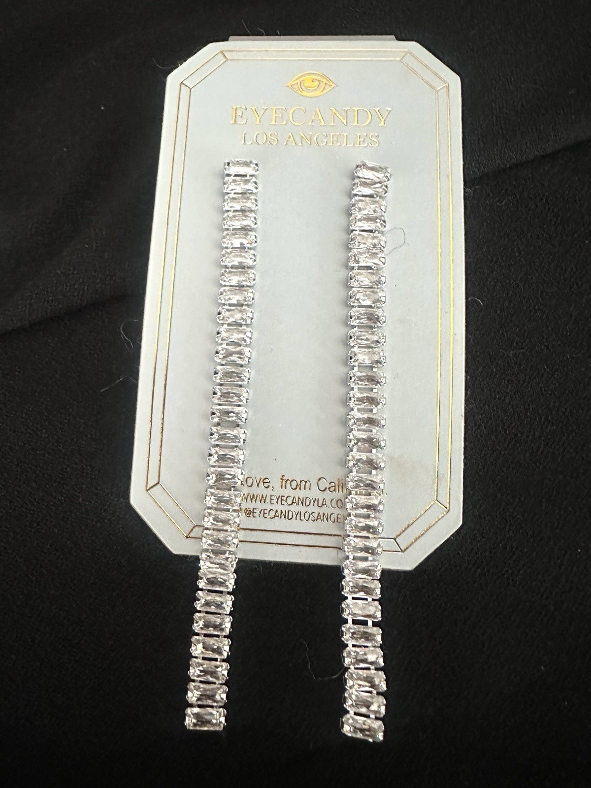 Eye Candy Linear Baguette Earrings/ Silver Color /3.5” In
