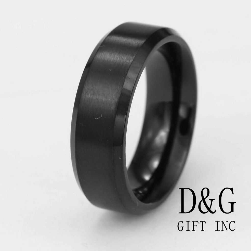 DG Mens Stainless-Steel Black Ion-Plated 8mm Band Rings,Unisex 9 10,11 12 13 Box