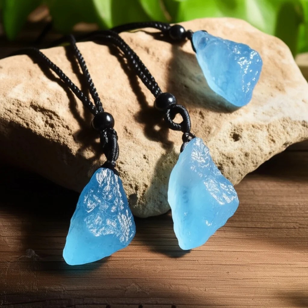 Raw Aquamarine Pendant Necklace – Healing Blue Crystal Amulet for Women & Men