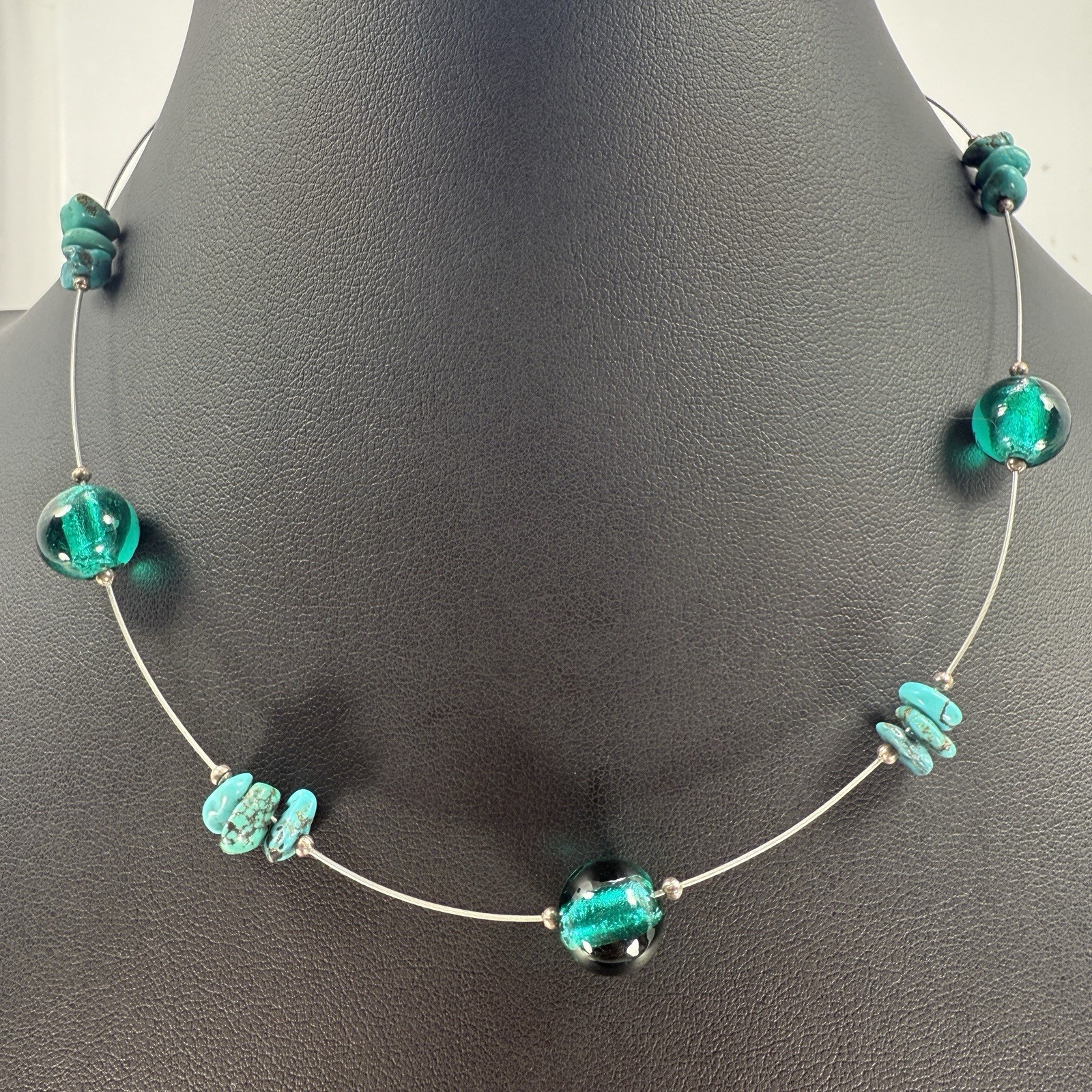 Silpada 925 Sterling Silver Stabilized Turquoise Blue Glass Bead Necklace N2353