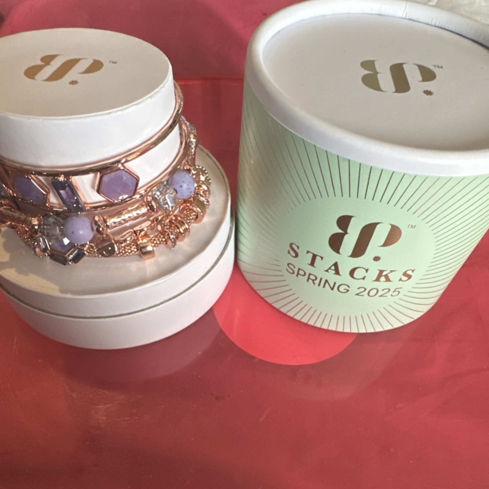 BP Stackable Charm Bracelet Rose Gold Plated Lab Created Purple Stones