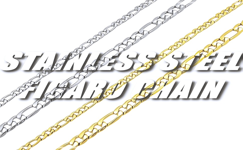 Stainless Steel Figaro Chain 5mm, 7mm 16″,18″,20″, 24″ Necklace for Men & Women
