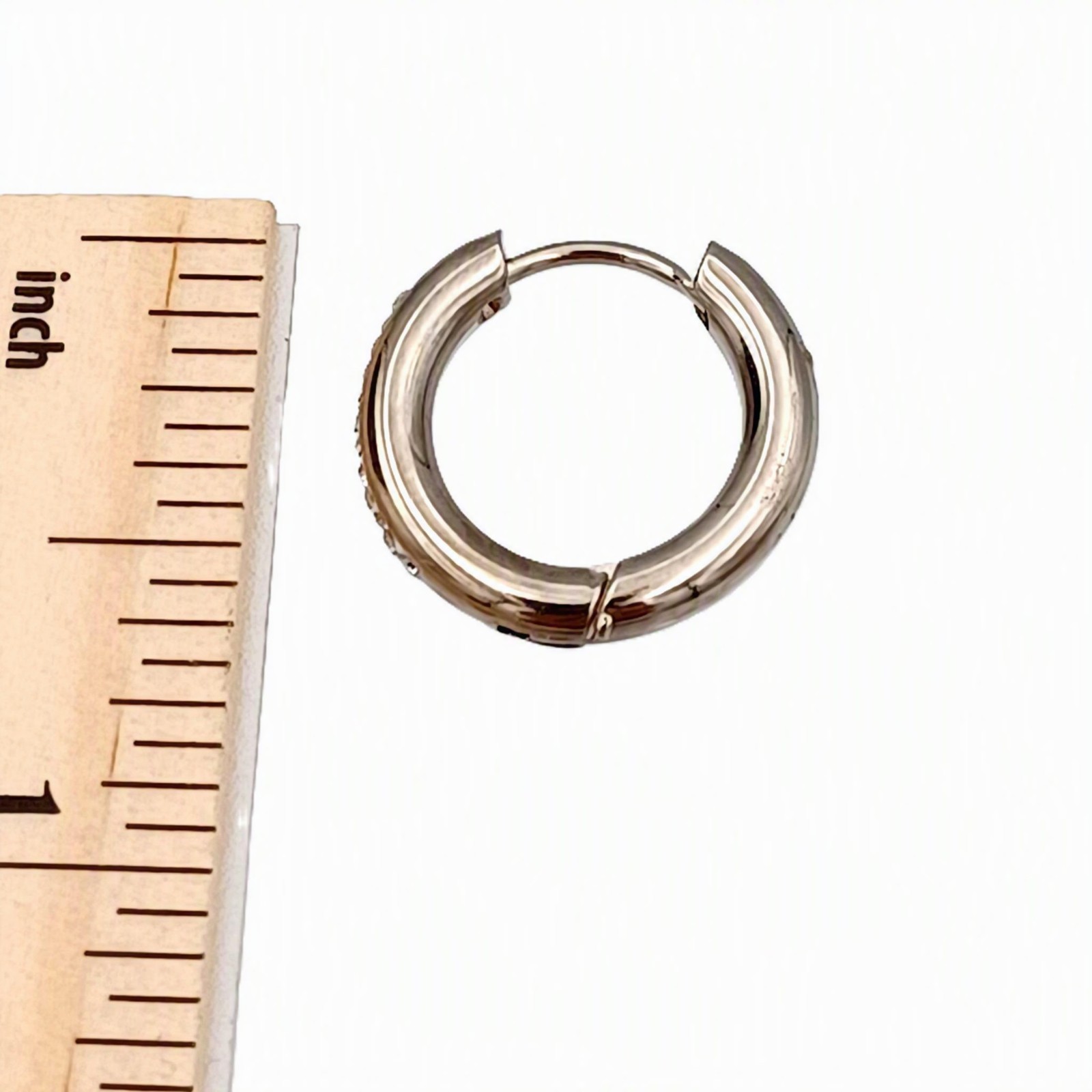 Set of 3 Silver Tone Stainless Steel CZ Hoop Earrings Round