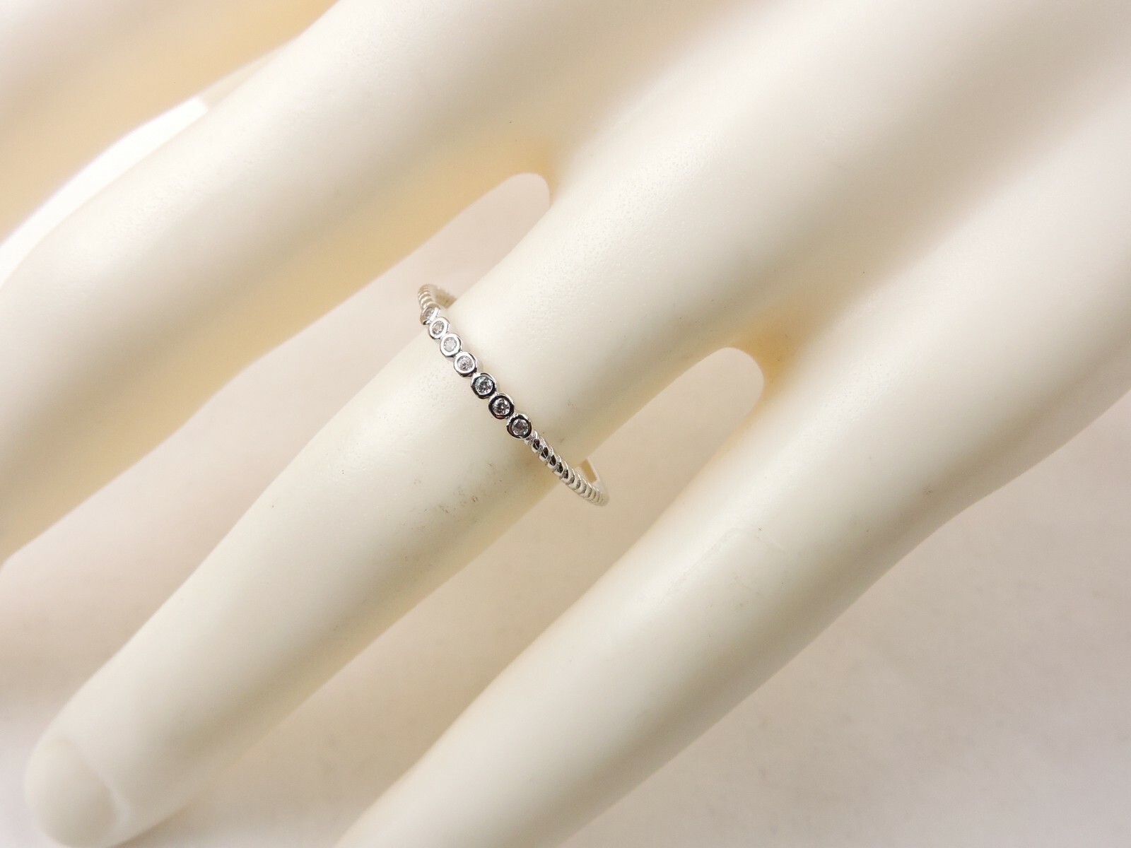 Sterling Silver Cubic Zirconia Dainty Stackable Textured Band Ring