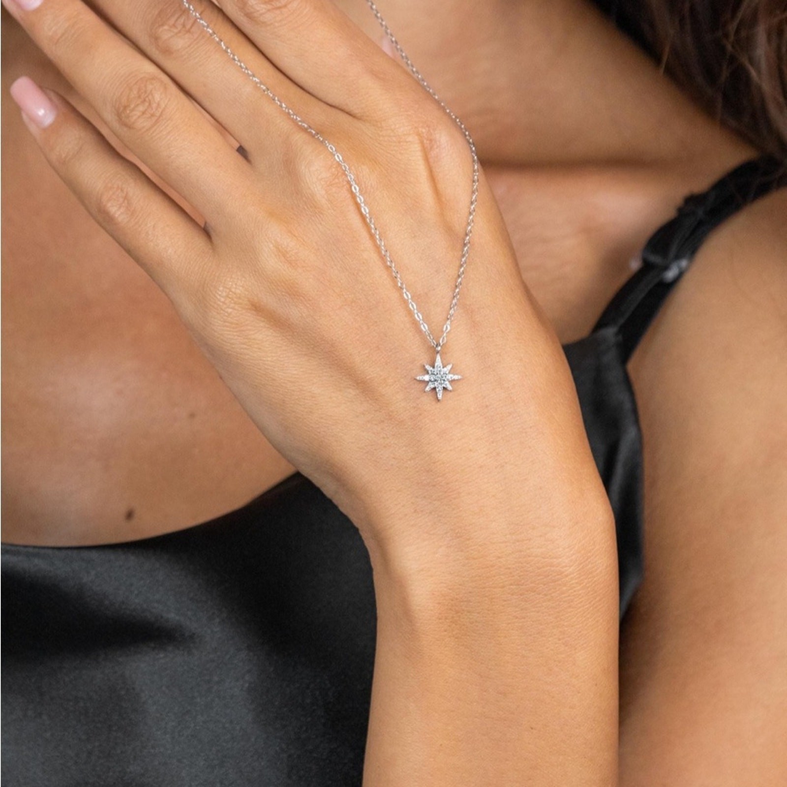 Silver North Star Charm Necklace,Star Necklace