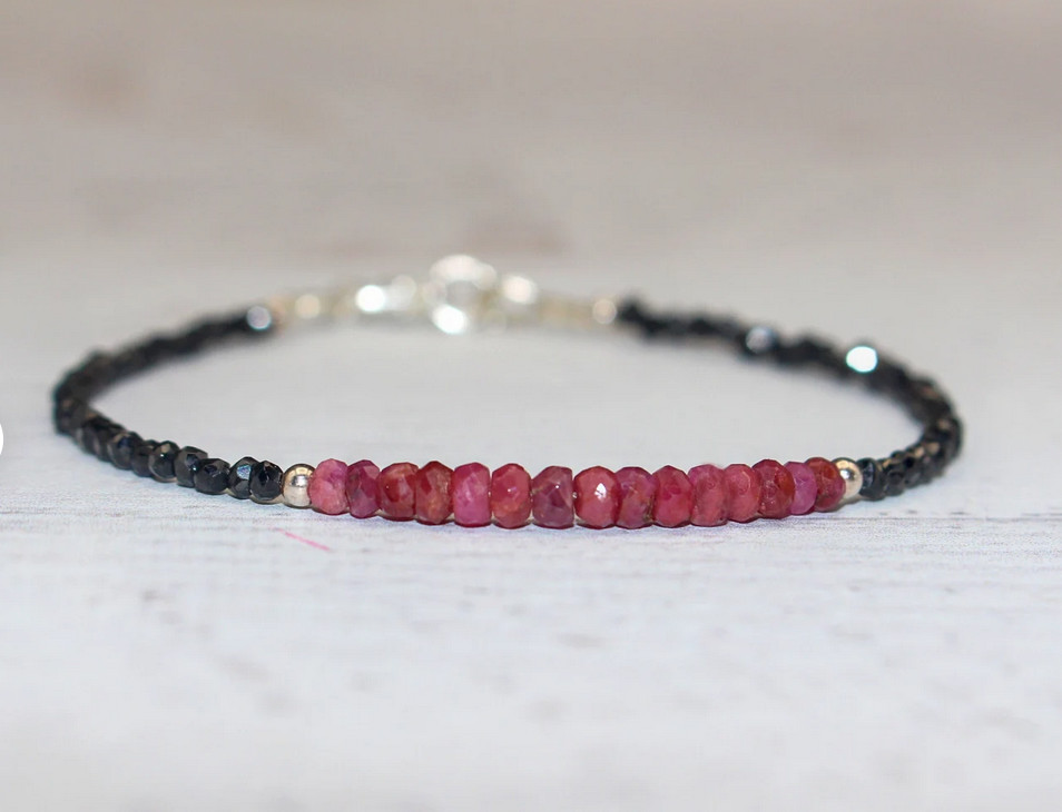 Genuine Ruby with Black spinel| Dainty bracelet Minimalist jewelry Layering