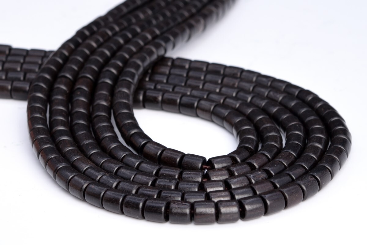 6x6MM 108 Pcs Ebony Blackwood Mala Beads Natural Wood Round Tube Beads 27″