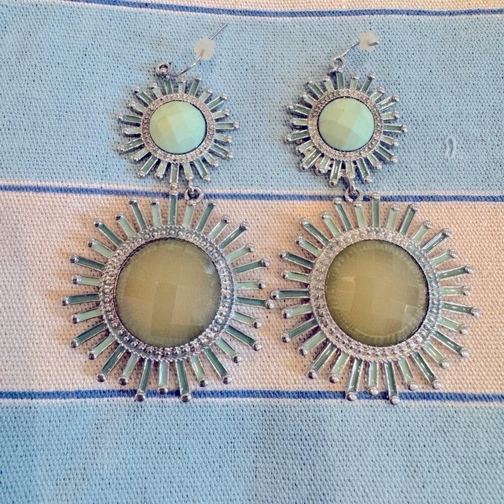 Starburst Teal and Silver Earrings – Never Worn!