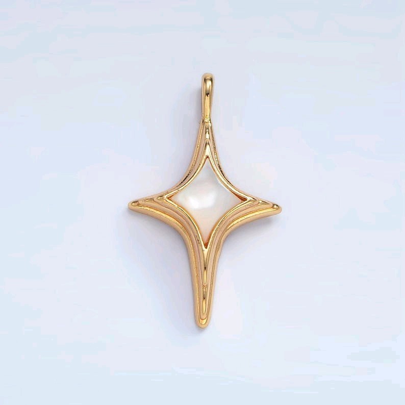 ​24K Gold Filled North Star Shell Pearl Charm Polaris Celestial Guidance Pendant