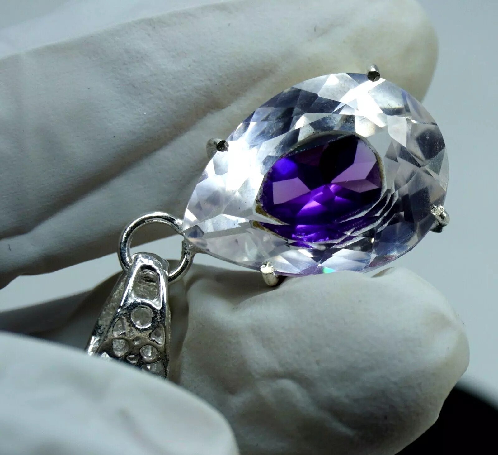 Bi-Color Pitambari Sapphire Natural 30 Ct 925 Silver Pendant Pear Cut Unheated