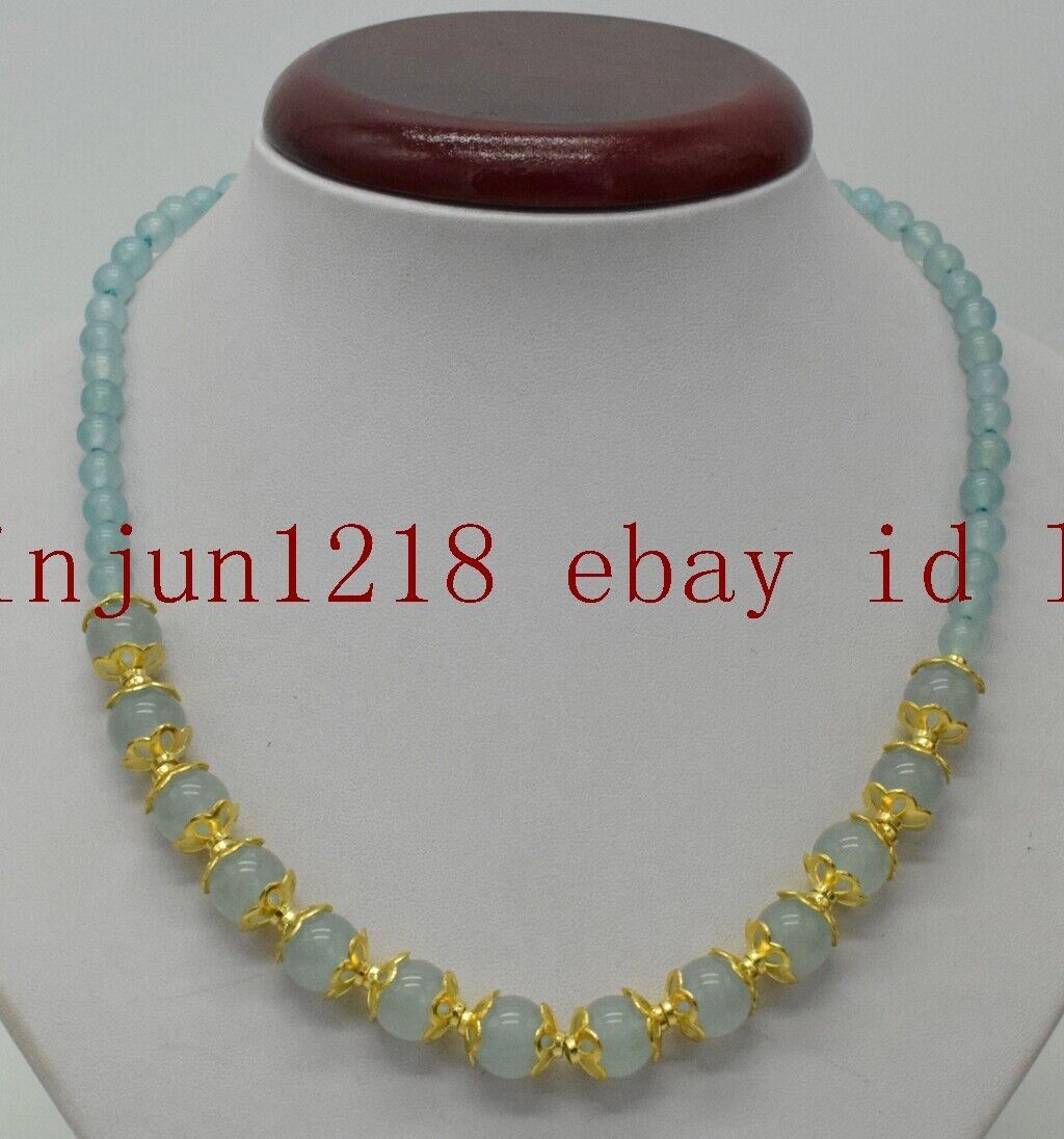 Charming 6mm 10mm Light Blue Aquamarine Round Gemstone Beads Necklace 18” AAA