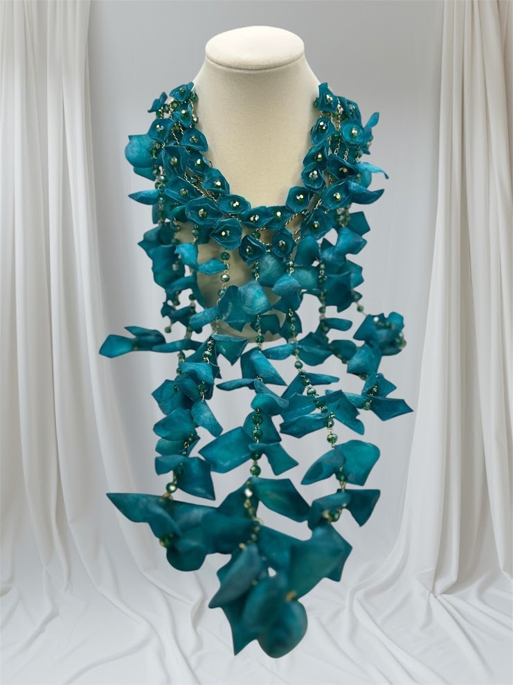 Aqua Turquoise Color Fish Scale Cascade Bib Statement Necklace