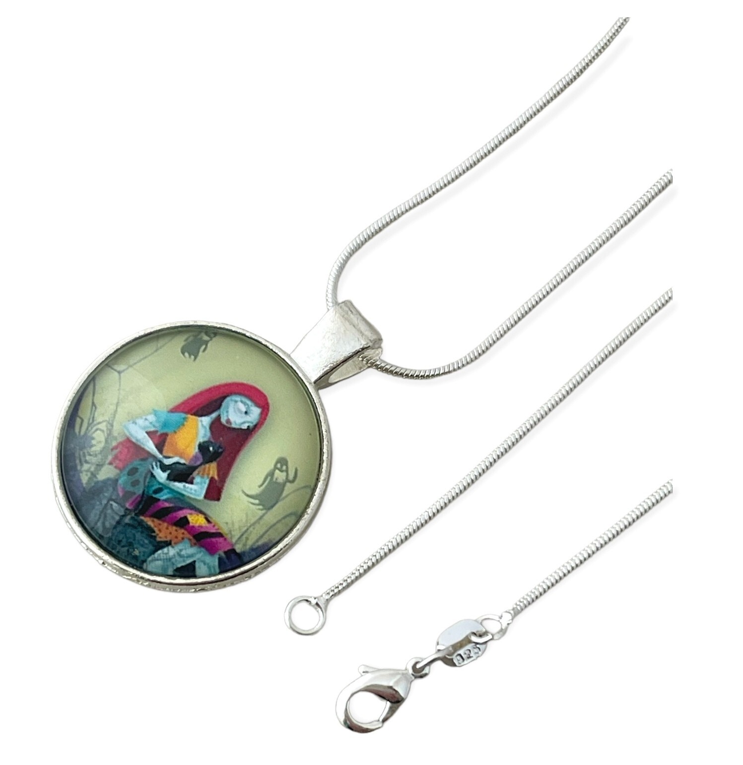 The Nightmare Before Christmas Domed Glass Sally Black Cat 20″ Silver Necklace