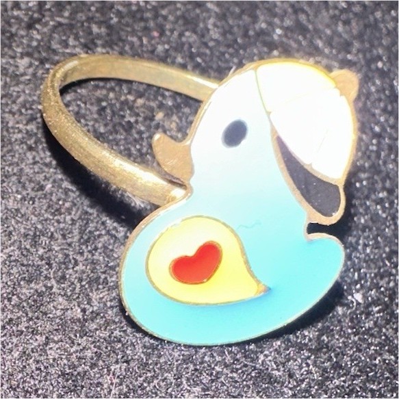Gold Tone Yellow Gold Plated 900 Enamel Duck Band Ring Size 4 Multicolor