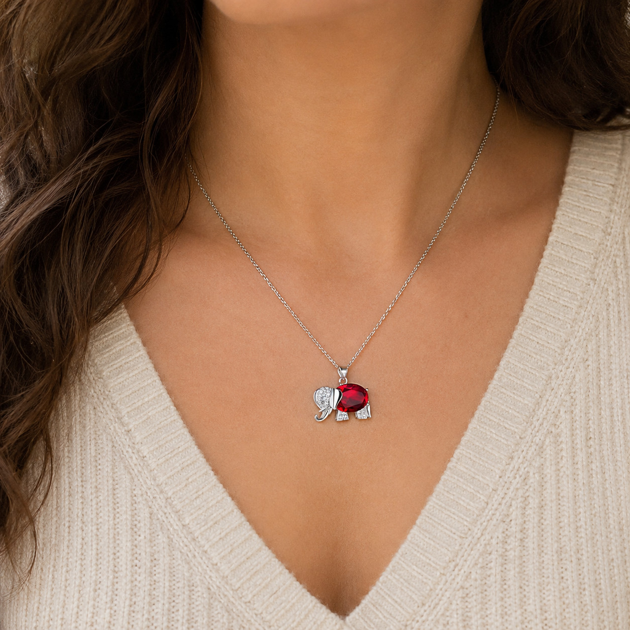 Red Crystal Elephant Necklace