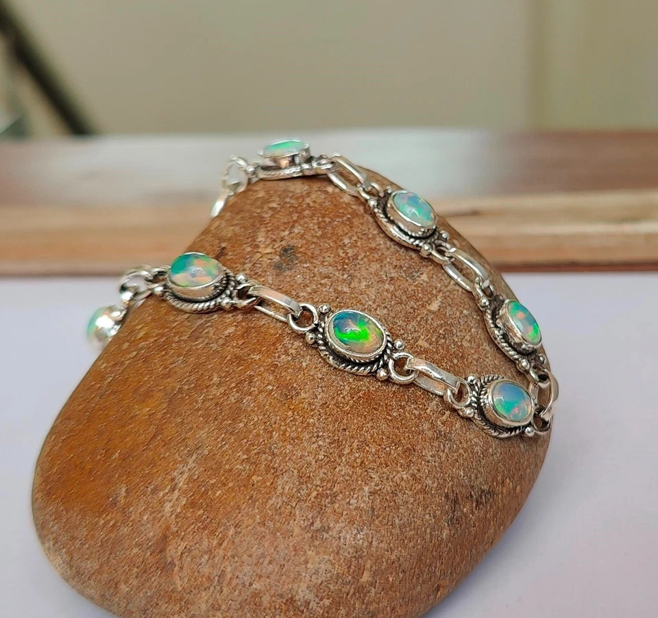 Opal Rainbow Adjustable Bracelet 925 Sterling Silver Lovely Women’s Bracelet RK*