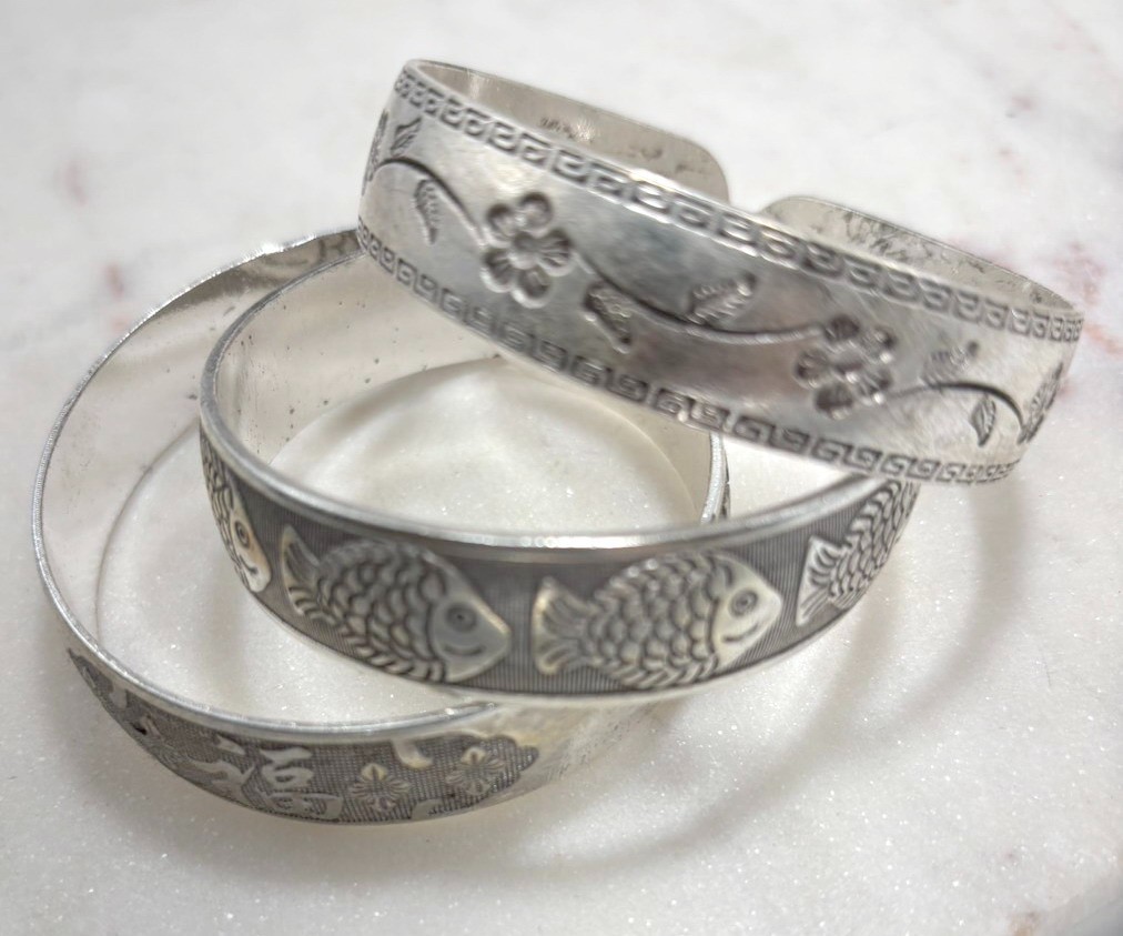 Tibetan Silver Open Cuff Bangle Bracelet Set Engraved Boho Women 10 pc