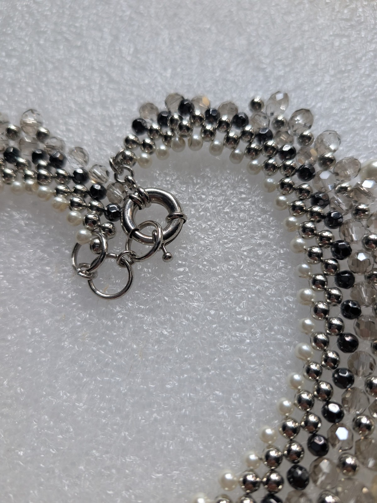 Statement Oasis Beaded Choker/Collar Necklace Silver Tone Pearl+ 18″ Long & 140g