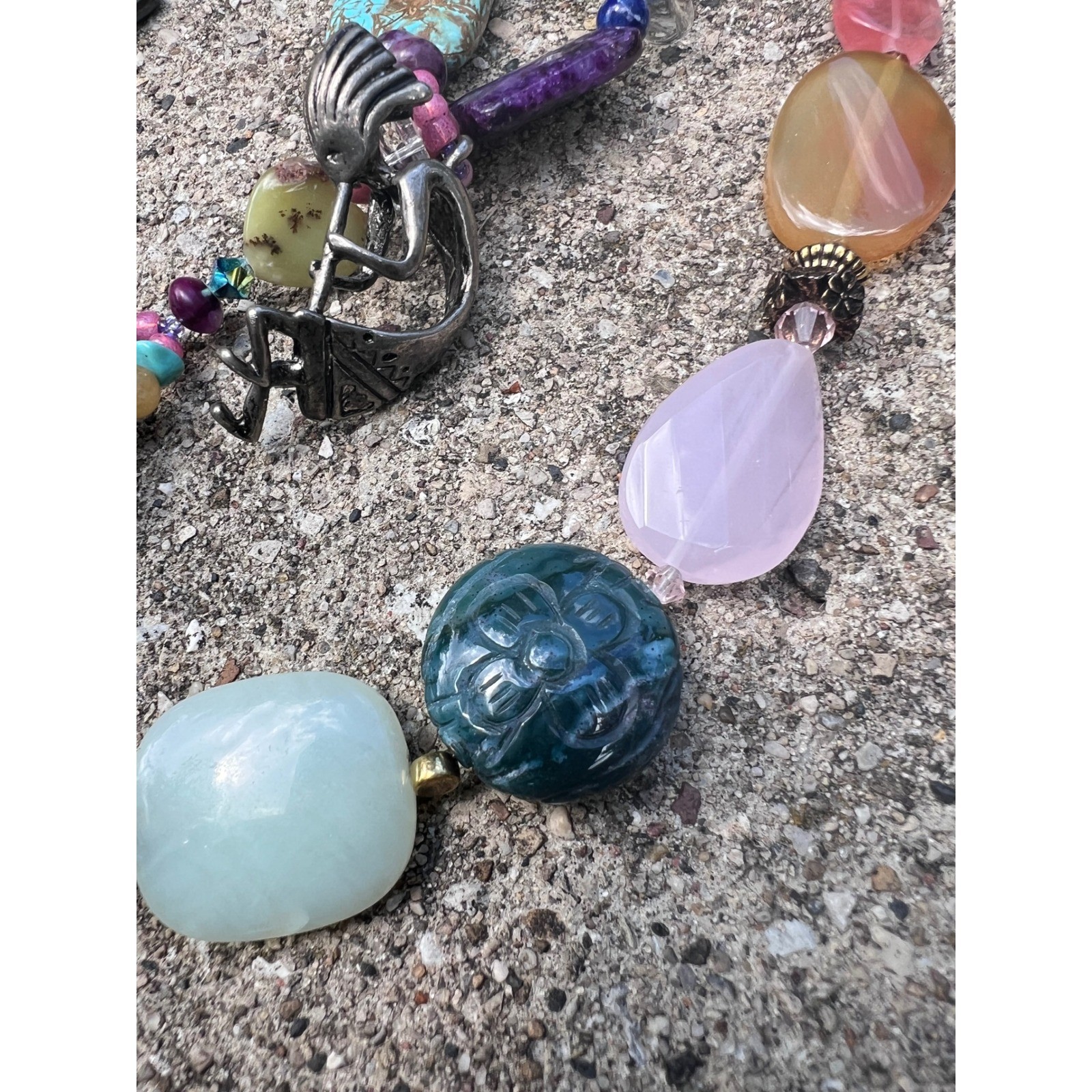 VTG Southwest Multi Gemstone Lariat Drop Statement Kokopelli Pendant Necklace
