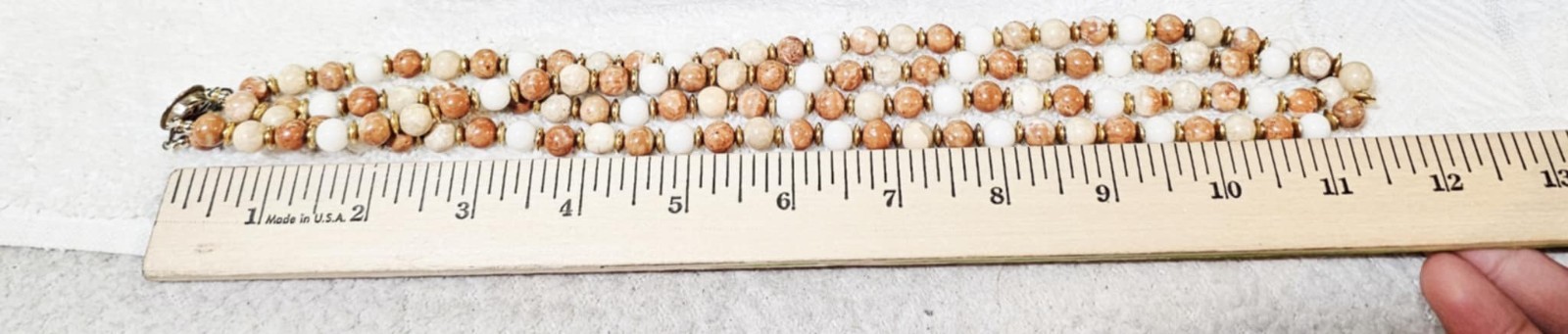Jasper Stone White Brown Beads 2 Strands Beaded Necklace 23.5in- S92