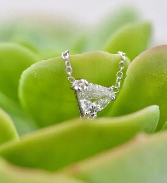 2Ct Trillion Cut Simulated Diamond Solitaire Charm Pendant 14K White Gold Plated