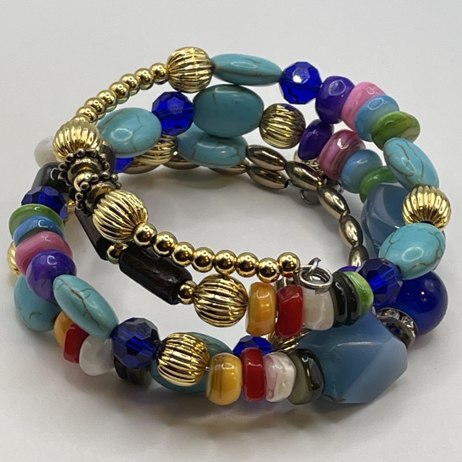 Bracelet Vintage Funky Boho Multicolored Stone, Glass, Metal Beaded Jewelry