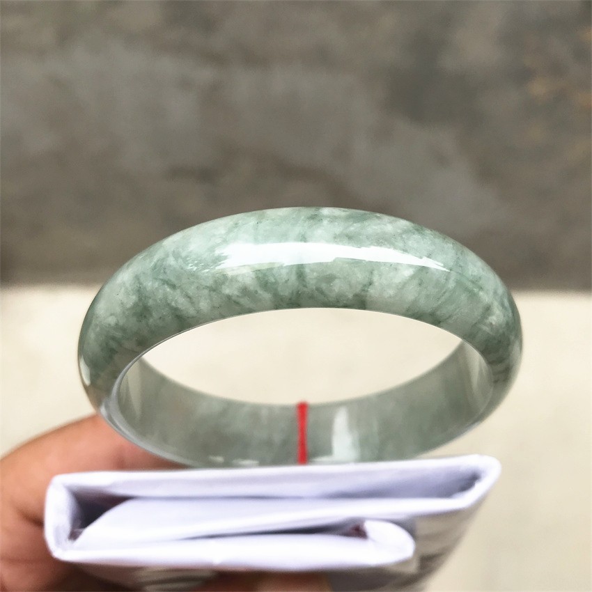 53MM Natural Ice Green Jadeite Jade Bracelet Burma Emerald Jade Bracelet