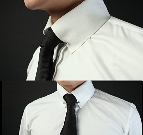 2PCS Tie Collar Bar Pin Set for Men – Classic Collar Clip with Hang Chain