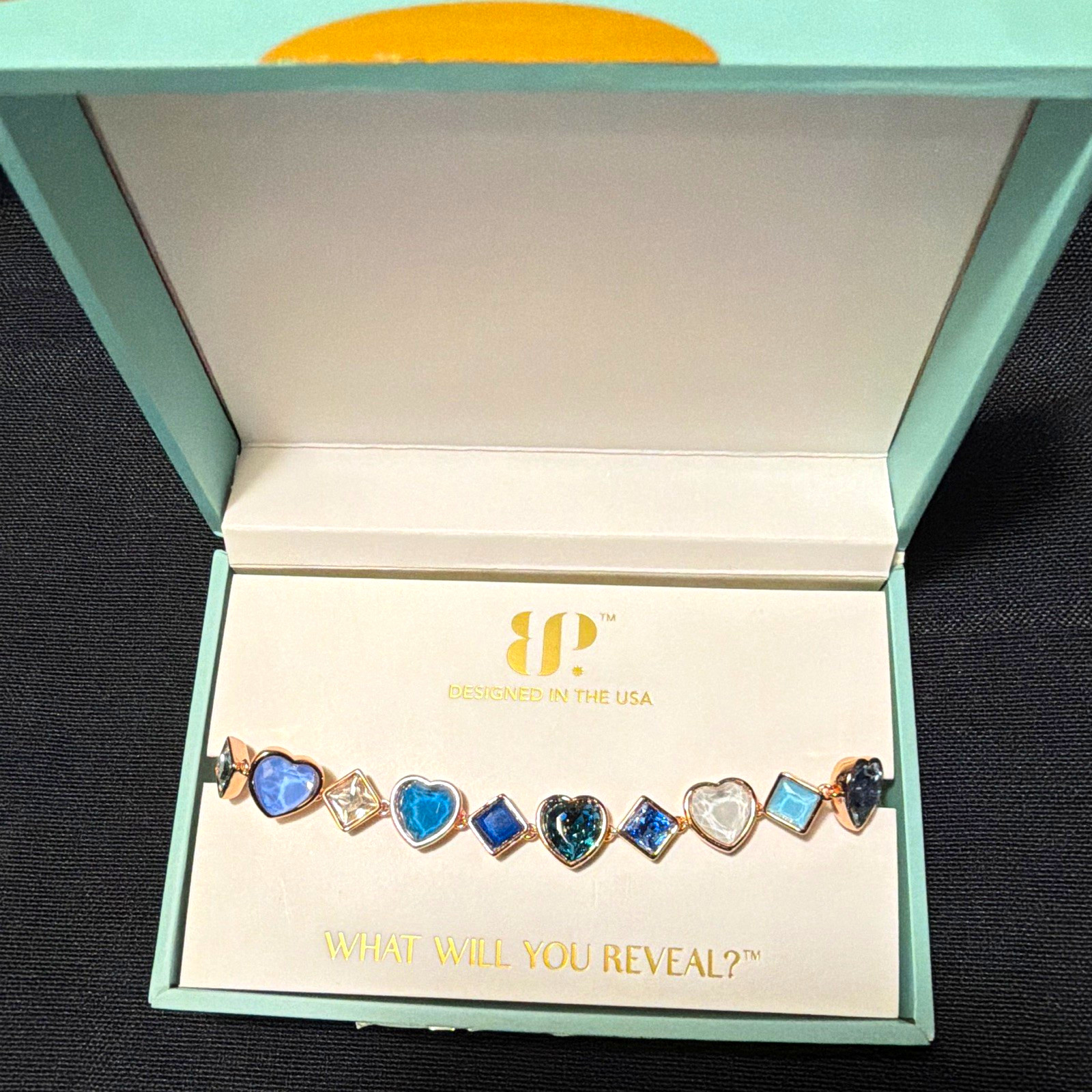 Passport BR95595 Rose Gold Plated Slide Bracelet Adjustable 6-10.5 Blue Heart