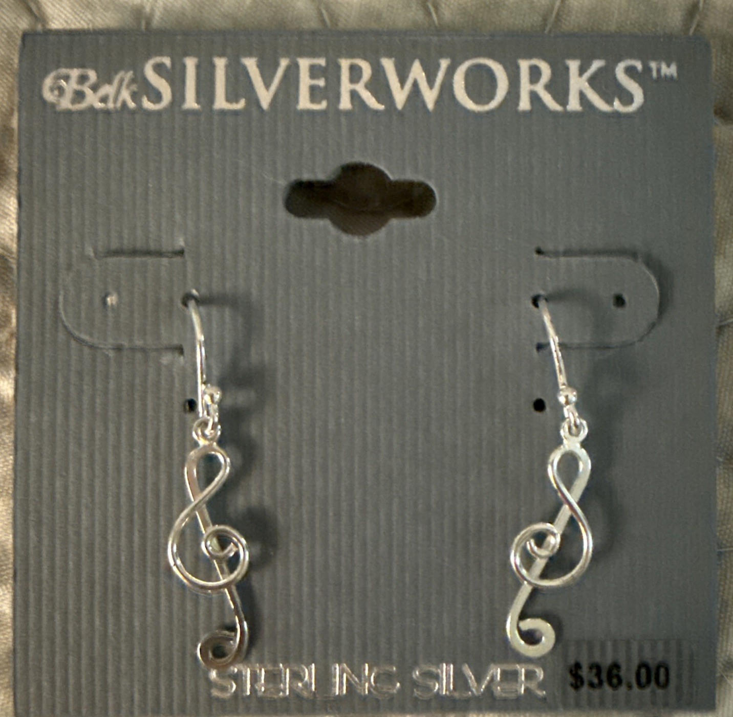 Treble Clef Music Note Dangle Earrings – Sterling Silver – New Belk