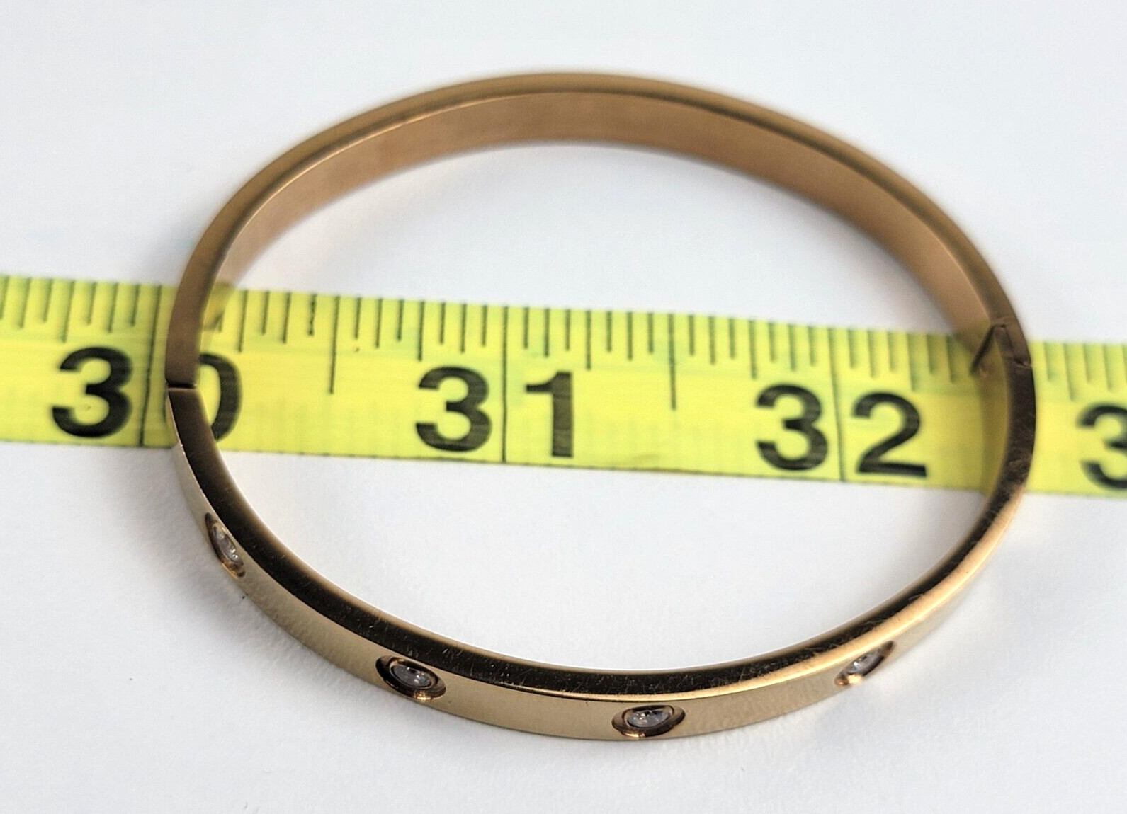 Clear Crystal Inlay Hinged Bangle Bracelet Gold-Tone Oval 6.5 In 6.0 mm Width