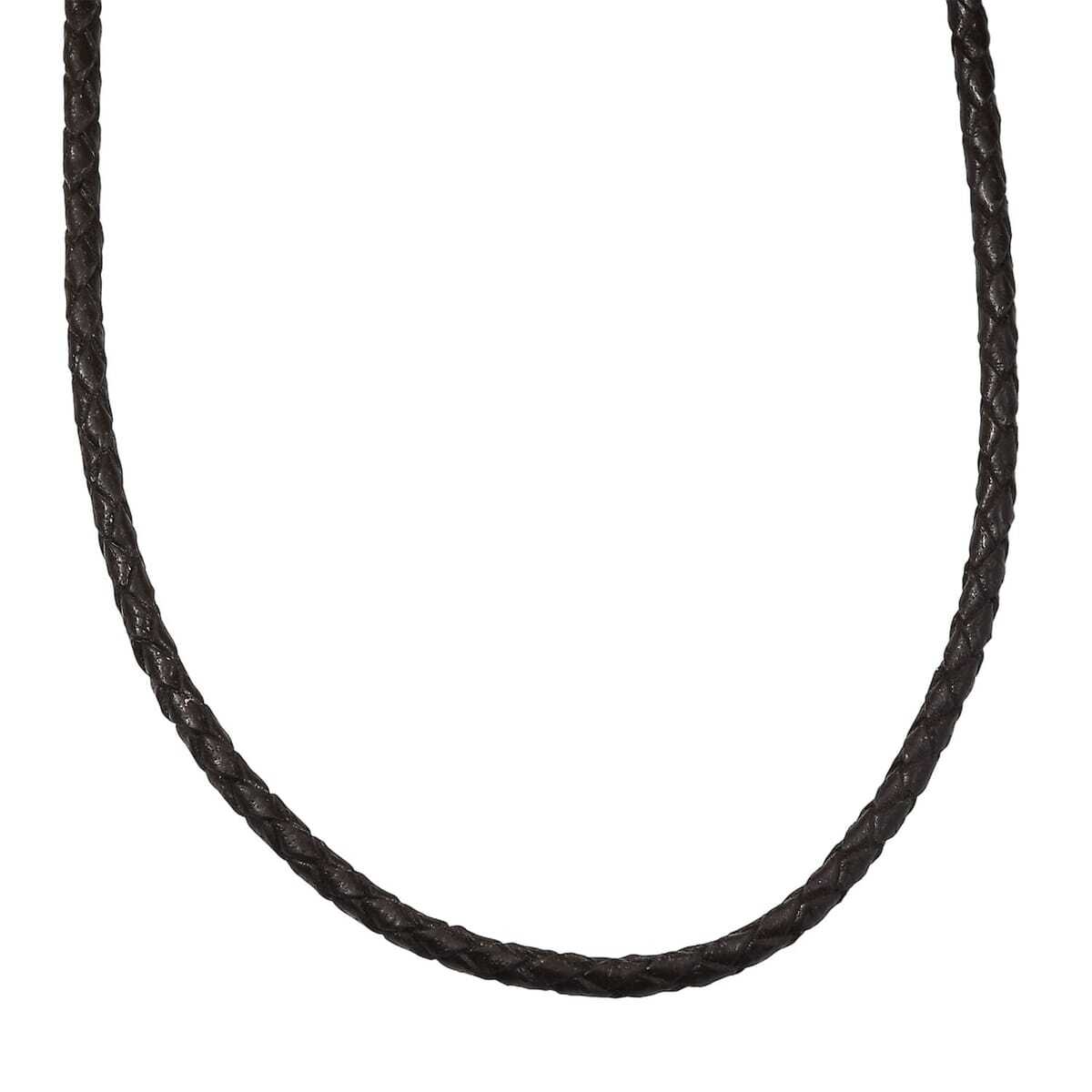 Black Leather Cord Necklace in Black Oxidized Sterling Sliver 18 Inches