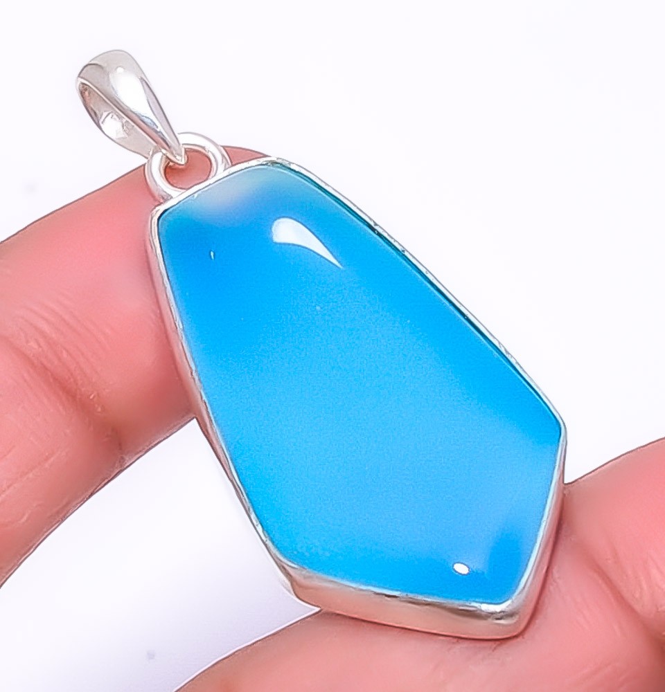 Chalcedony – Brazil Handmade 925 Silver Plated Pendant 1.95″ P1425-57