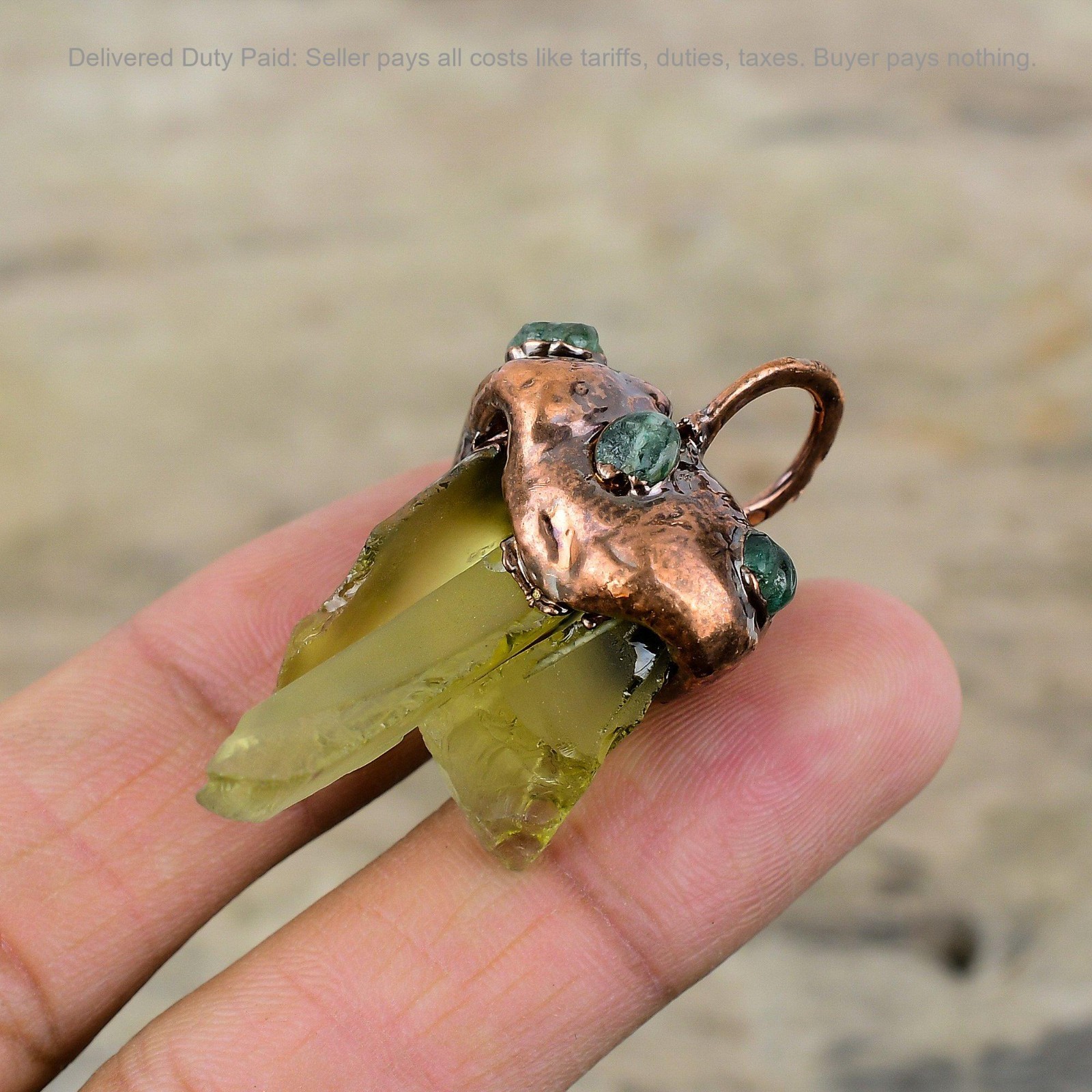 Christmas Deal Green Amethyst Rough Stone Electroformed Pendant Jewelry Copper